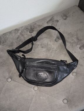 Black Leather Waist Bag with Embossed Logo